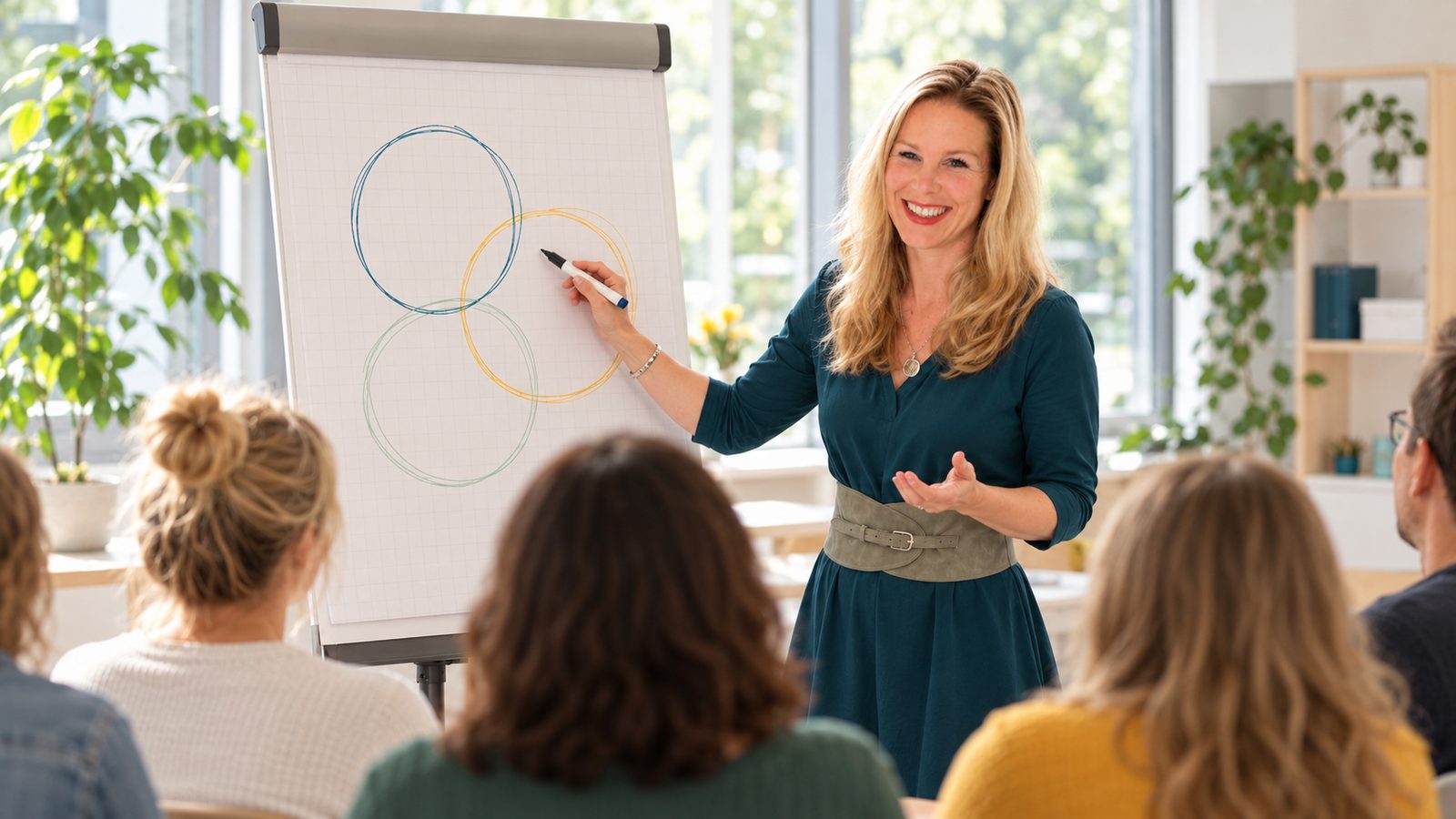 Jennifer Stollenwerk leitet einen Workshop am Flipchart